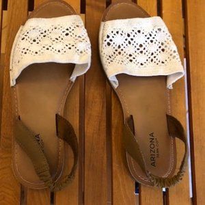 Arizona White Embroidered Cotton Flat Sandals